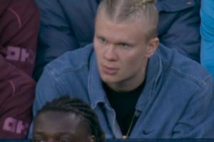 维京风格哈兰德换新发型，看台观战曼城vs维拉